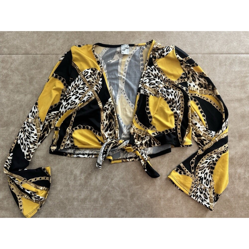 Lamasini Women's Long Sleeve Blouse Crop Top Yellow And Black SMALL S